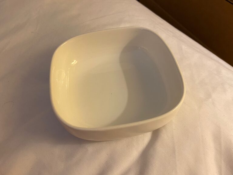 Square white ceramic bowl, no maker’s mark: 61 ppm Lead, safe by all standards.