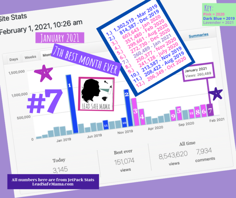 Final January 2021 numbers! 7th place for #BestMonthEver on the Lead Safe Mama website