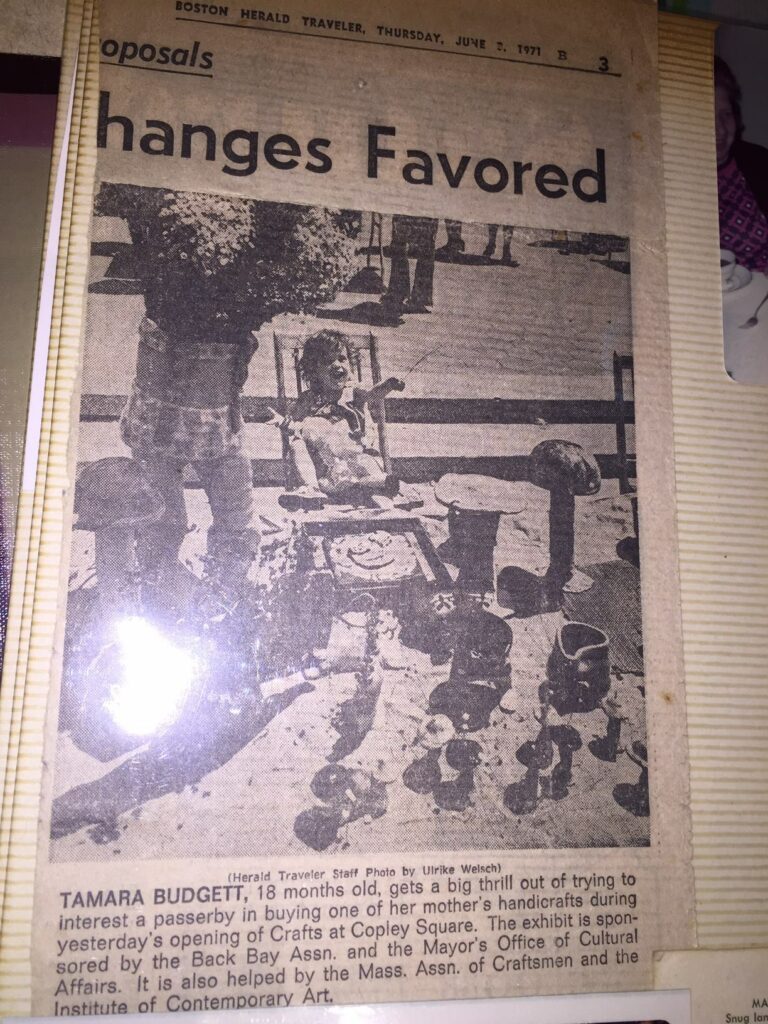 50 years ago (June 1971): Selling my mother’s pottery – Crafts at Copley Square, Boston (Back Bay Association, Massachusetts Association of Craftsmen & the Institute of Contemporary Art).