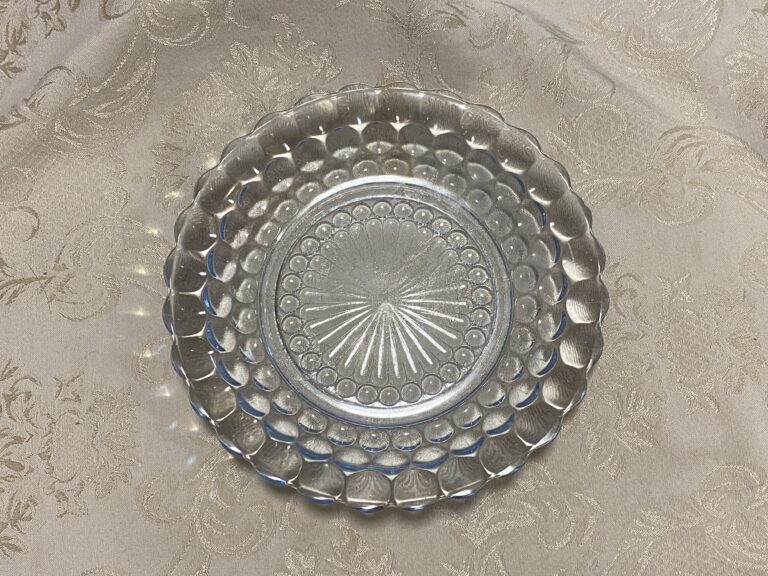 Vintage Clear Bubble Depression Glass Dish: positive for trace levels of Antimony & Cadmium (safe by all standards.)