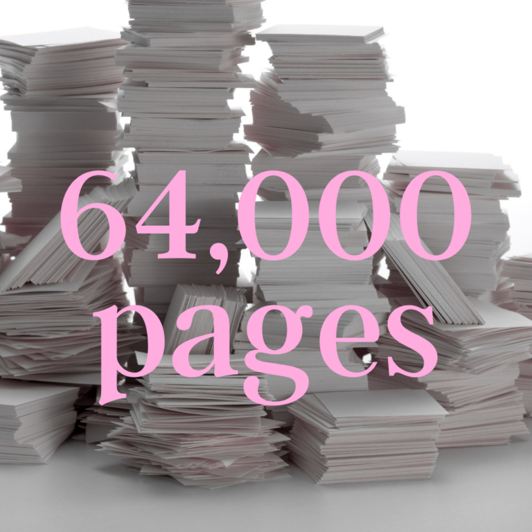 The State’s attorneys recently sent my attorney 64,000 pages of Discovery for my Federal Civil Rights case… Our legal system is apparently a “chess game” –  where one party tries to destroy the other financially, by drowning them in paperwork (practically literally).