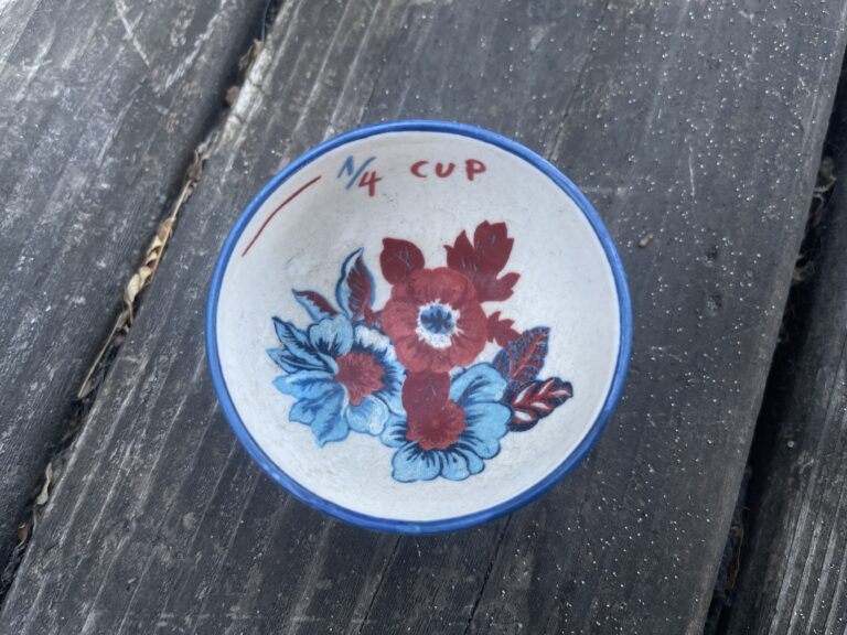 Unbranded Vintage Ceramic Measuring Bowl with Bunny and Flowers: tested positive for Lead, Cobalt & Cadmium.