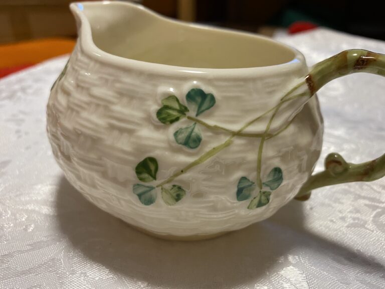 Vintage Belleek Ireland Shamrock Pattern Creamer: 55,500 ppm Lead (+ Mercury) on the food-contact areas of the glaze.