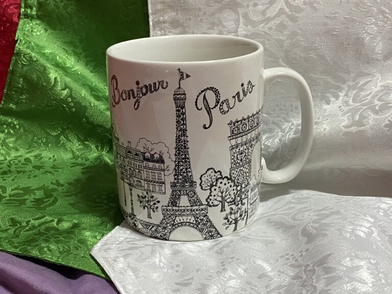 222 Fifth “Bonjour Paris” Jumbo Mug with Eiffel Tower – Made in Indonesia: 23 ppm Lead on the plain white (safe by all standards) & 5,802 ppm Lead on the logo mark.