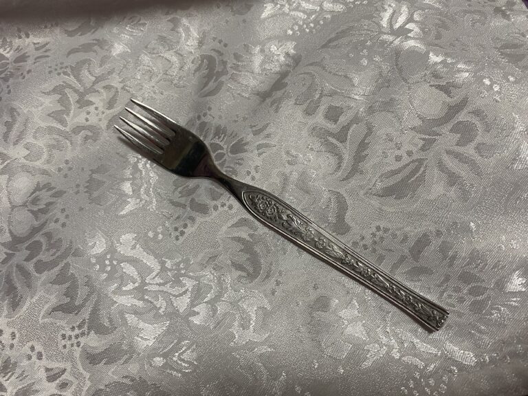 Vintage Inox Stainless Steel (304) fork with floral pattern: non-detect for Lead, Cadmium, & Arsenic.