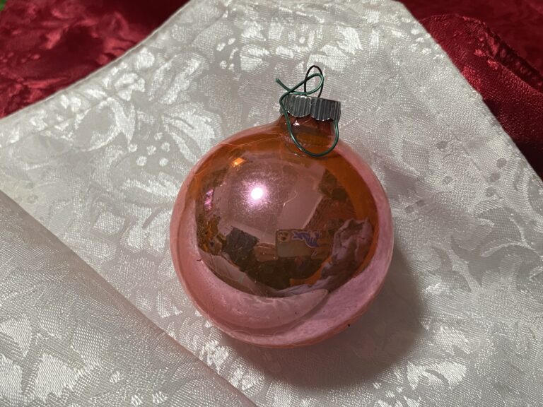 Vintage Shiny Brite Christmas Ornament — Peach Glass Ball: 39 ppm Lead (90 ppm & up is unsafe for kids)