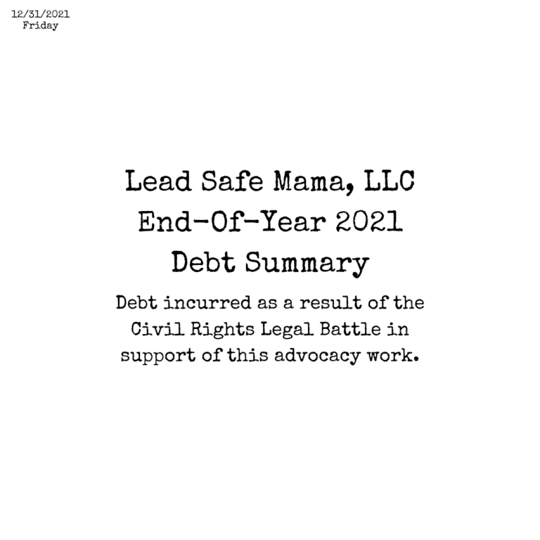 Lead Safe Mama, LLC End-Of Year 2021 Debt Summary