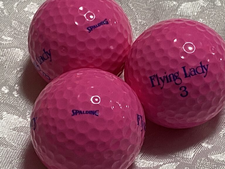 Flying Lady #3 – vintage pink Flying Lady golf balls by Spalding: 17 ppm Lead (safe by all standards).