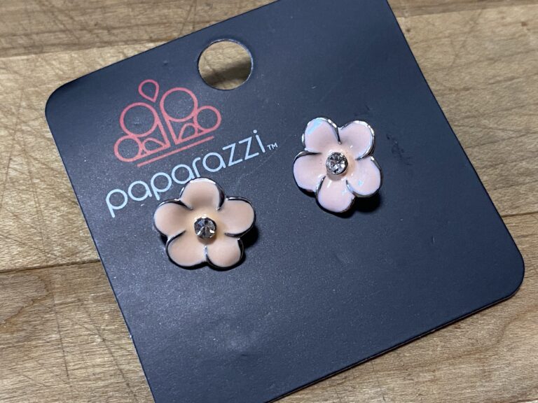 Paparazzi Accessories children’s earrings, pink enamel flower with crystal: 119,900 ppm Lead & 143,600 ppm Cadmium & 3,144 ppm Antimony. Illegal in California.