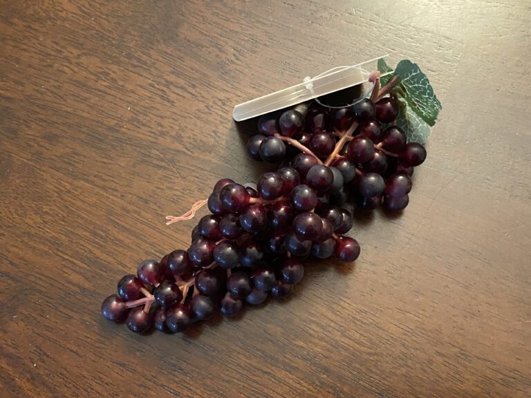 Red rubber fake grapes by Ashland Fruit purchased at Michaels in 2022: Lead-free, Cadmium-free, Arsenic-free, Mercury-free!