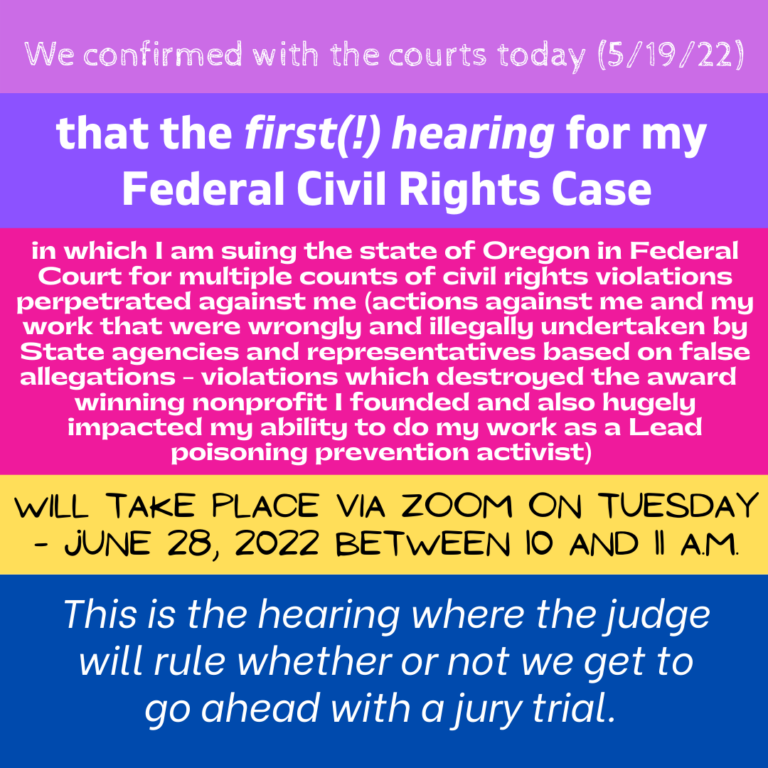 May 19, 2022 update on my Federal Civil Rights Legal Case