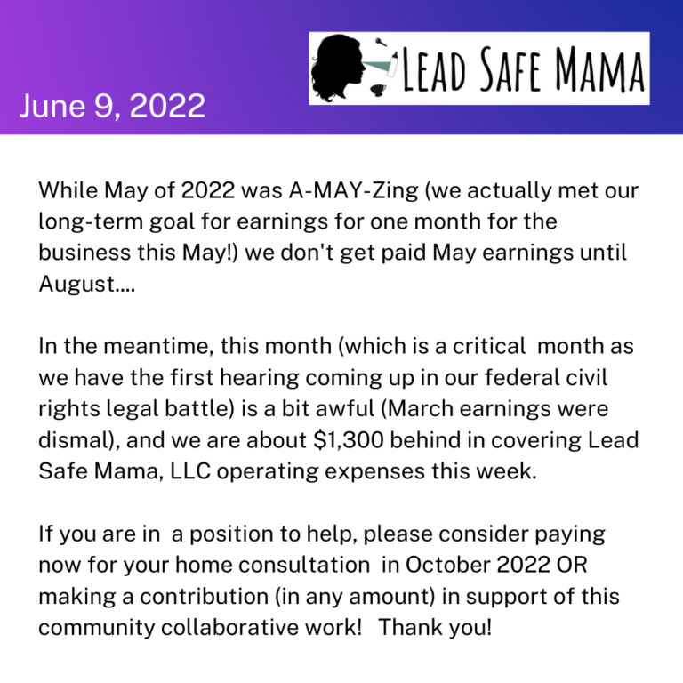 Lead Safe Mama,  LLC – Financial Update