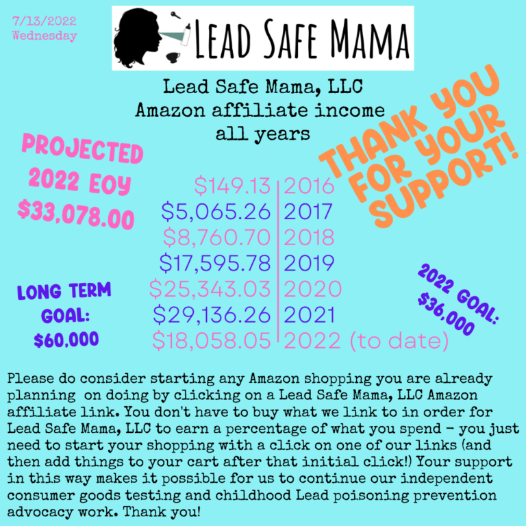 Lead Safe Mama, LLC Amazon affiliate earnings to date – July 13, 2022 – for  all years since we started as an Amazon affiliate.