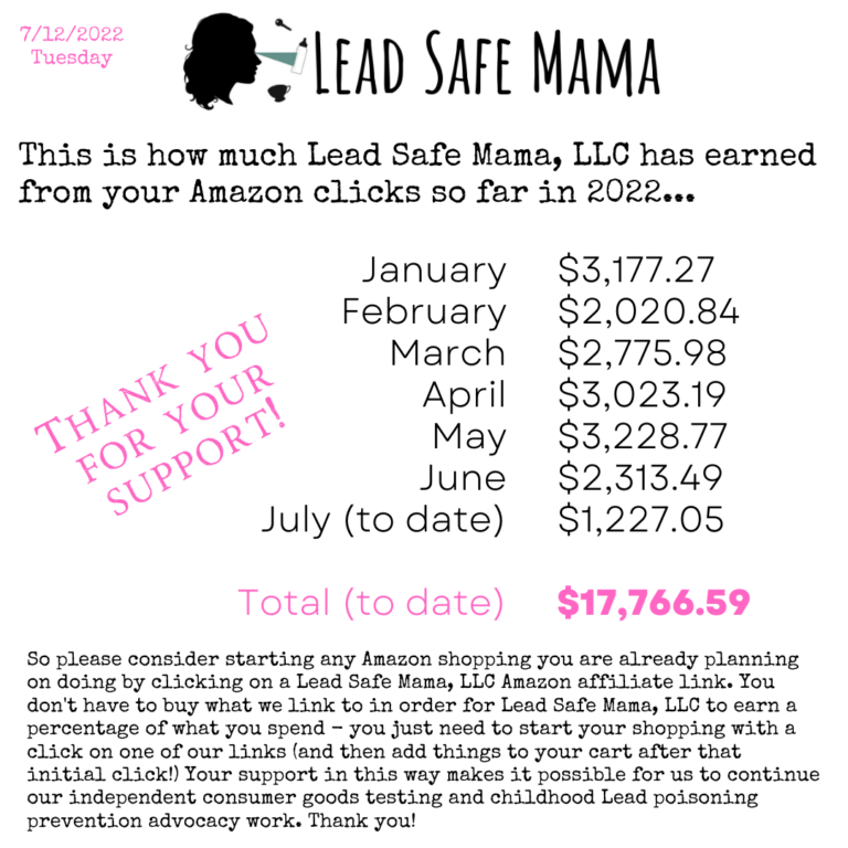 2022 Lead Safe Mama, LLC Amazon affiliate earnings to date – July 12, 2022