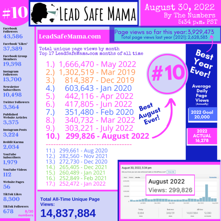 #BestAugustEver #BestYearEver – LeadSafeMama.com is breaking new records (for the reach and impact of this work!) every day!