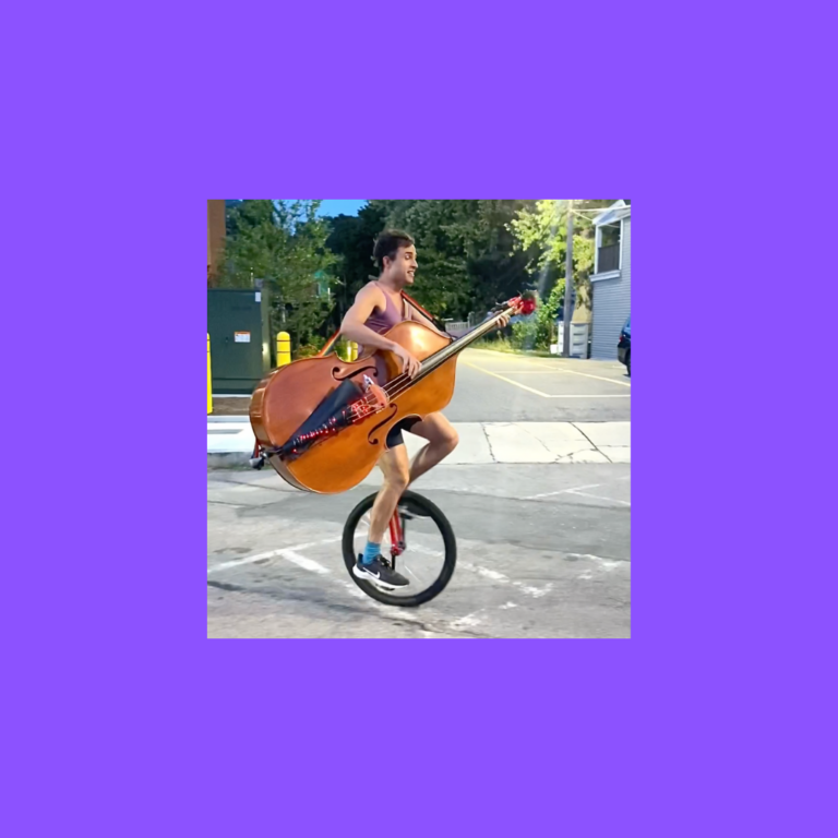 My Kids! Here’s a video of my eldest son… riding a unicycle… while singing & playing a full sized upright bass! [The dismount is everything!]