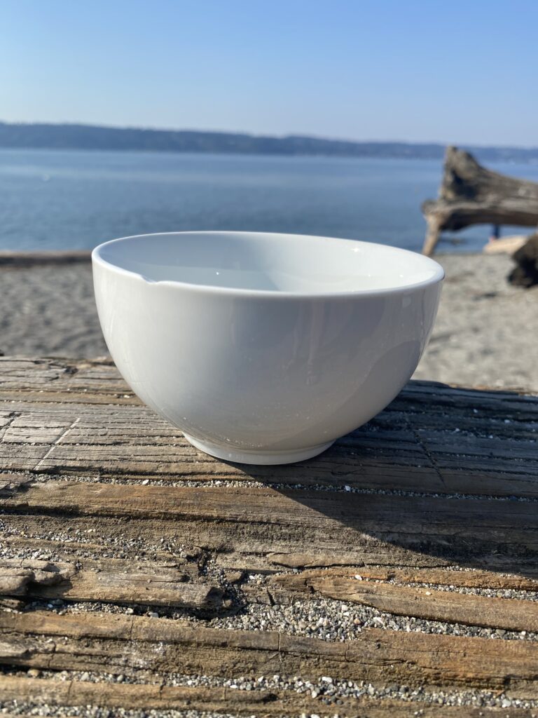 Pottery Barn Great White bowl “Made in China” positive for trace Lead, Cadmium, & Antimony (safe by all standards).