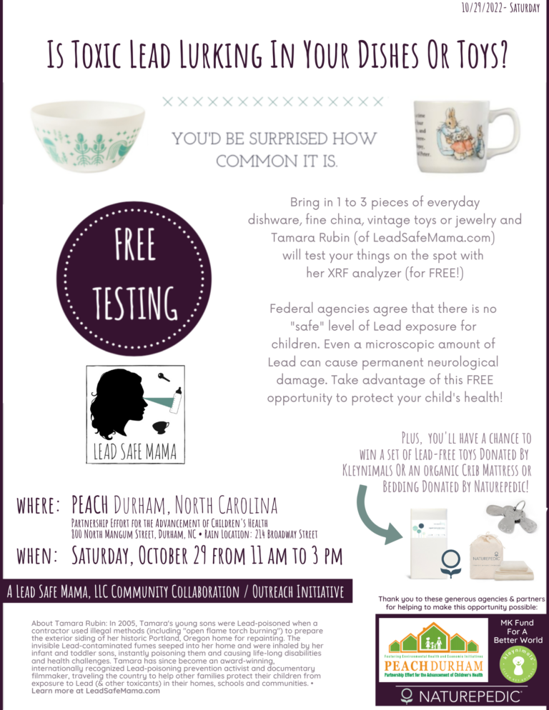 FREE #LeadSafeMama Consumer Goods Testing in Durham, North Carolina this coming Saturday (10/29/22) #NLPPW2022