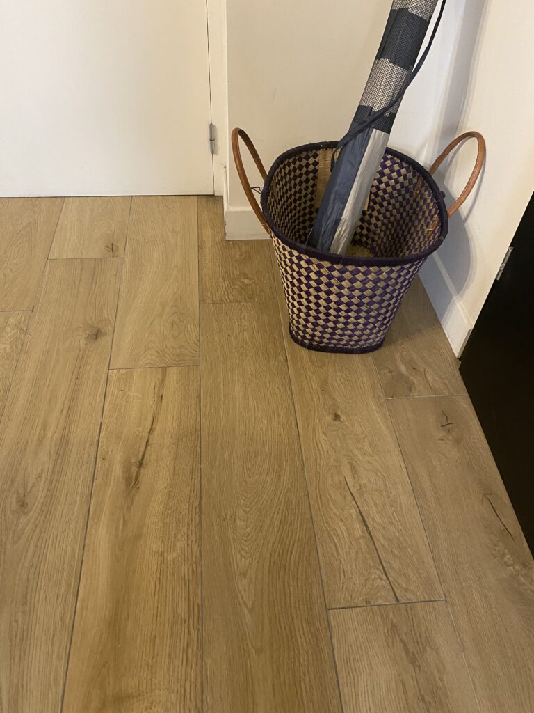 FRANCE: Wood-look ceramic tile on floor of newly renovated apartment in 500+ year old French building (Antibes): Lead-Free!