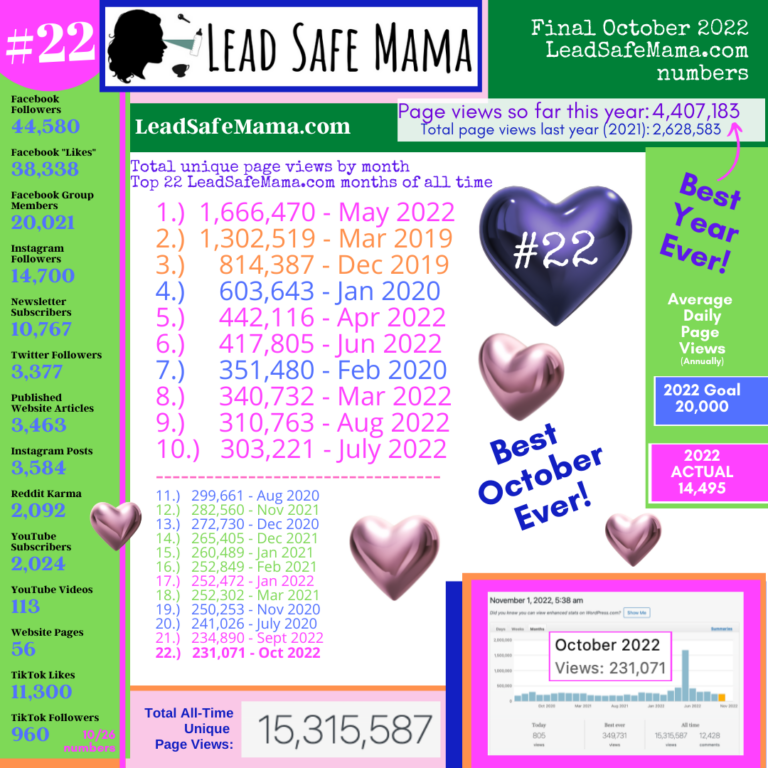 Final Lead Safe Mama Readership Numbers for October 2022