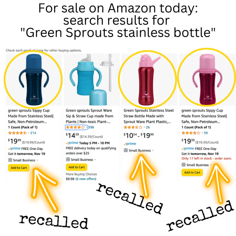 November 18, 2022: Recalled Lead-Contaminated Green Sprouts Baby Bottle Still Available for Sale on Amazon