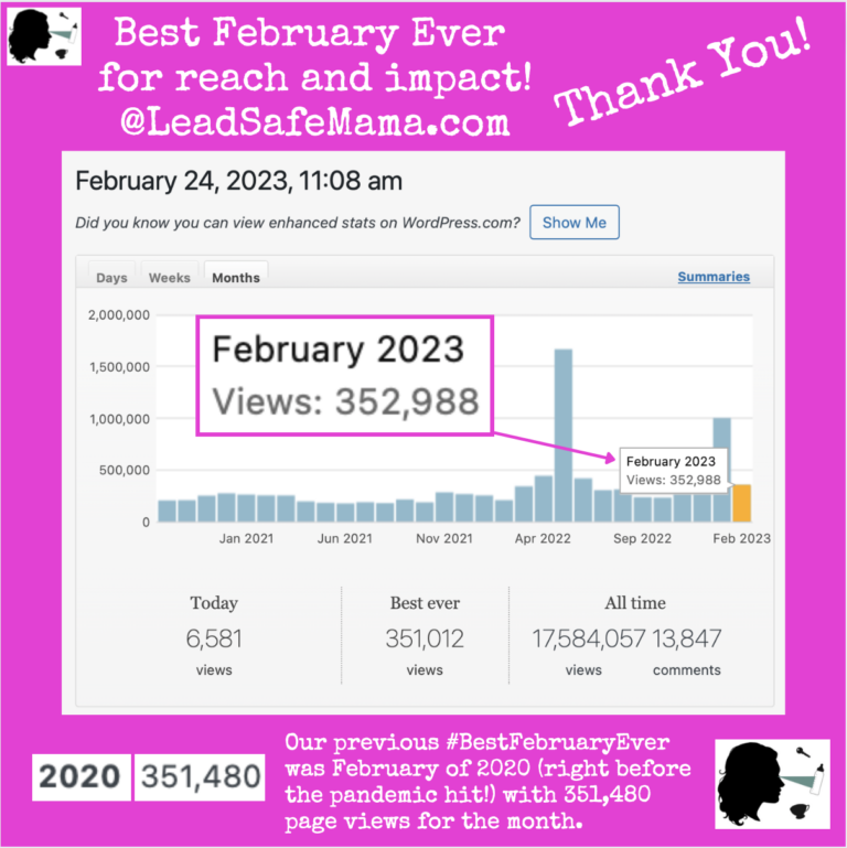 February 2023: #BestFebruaryEver (for reach and impact) here at Lead Safe Mama dot com. Thank you!