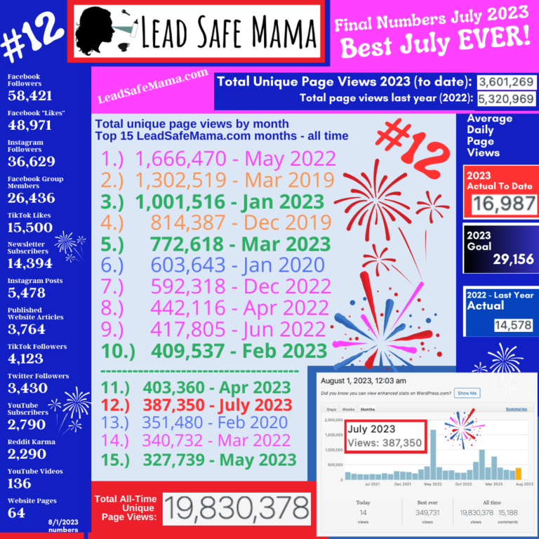 Final Numbers for July 2023: Lead Safe Mama’s Best July Ever!!!!