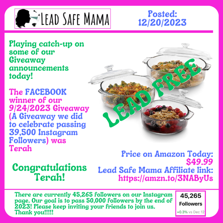 More 2023 Giveaway Winners — September 2023 Lead-Free Casserole Dish Giveaway!