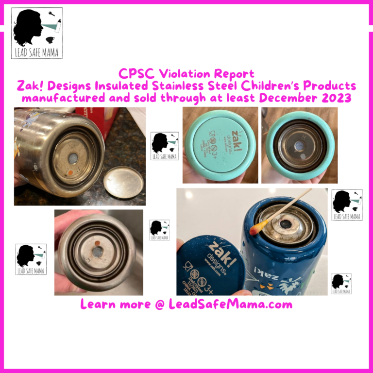 Lead Safe Mama, LLC CPSC Violation Report (Report #: LSM 2024_002) Zak! Designs knowingly used Lead in their products made and sold for use by children