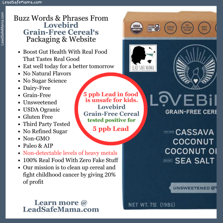 May 2024 Independent Laboratory Test Report for Lovebird Grain-Free Cereal in Cassava Coconut Unsweetened Flavor (blue box)