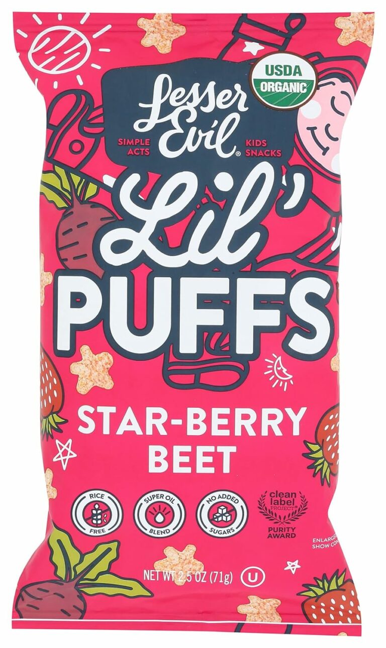 Lesser Evil Lil’ Puffs Star-Berry Beet flavor tested positive for 57 ppb Lead — that’s more than 11 times the proposed 5 ppb “Action Level” for Lead in food marketed to kids. Read the lab report here.