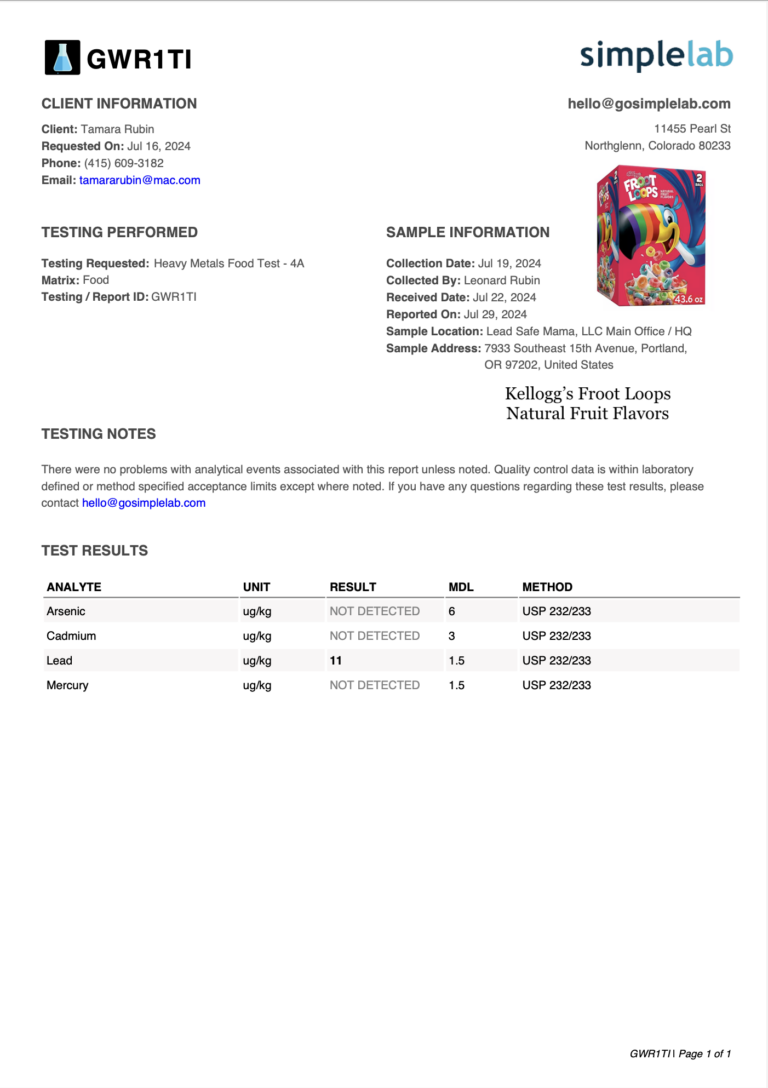 Fruit Loop Lab Kellogg's Froot Loops cereal tests positive for unsafe levels of Lead ...