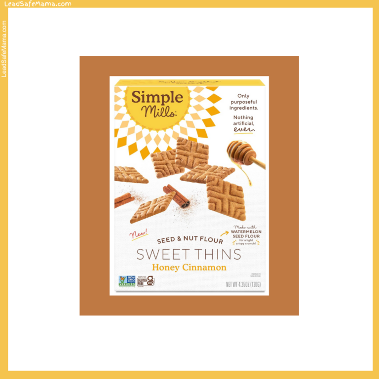 Simple Mills Seed & Nut Flour Sweet Thins (Honey Cinnamon flavor) test positive for 18 ppb Lead & 50 ppb Cadmium — that’s 10x the proposed 5 ppb “Action Level” for Cadmium in food sold for kids