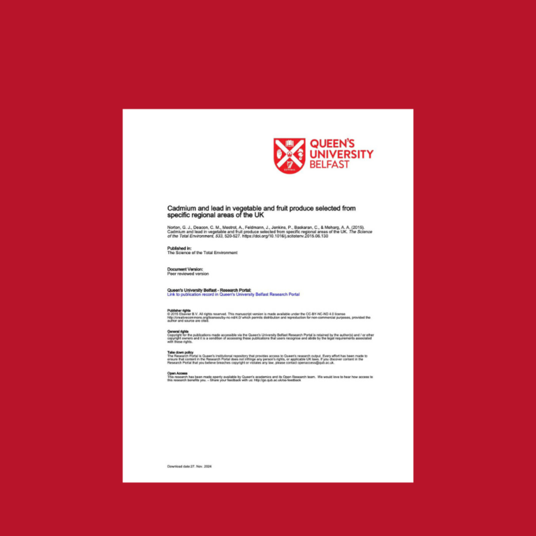 2015 UK Study (Belfast) Demonstrating that Background (“Natural”) Soil Contamination is Not a Major Contributing Factor to Lead & Cadmium Contamination of Fruits & Vegetables