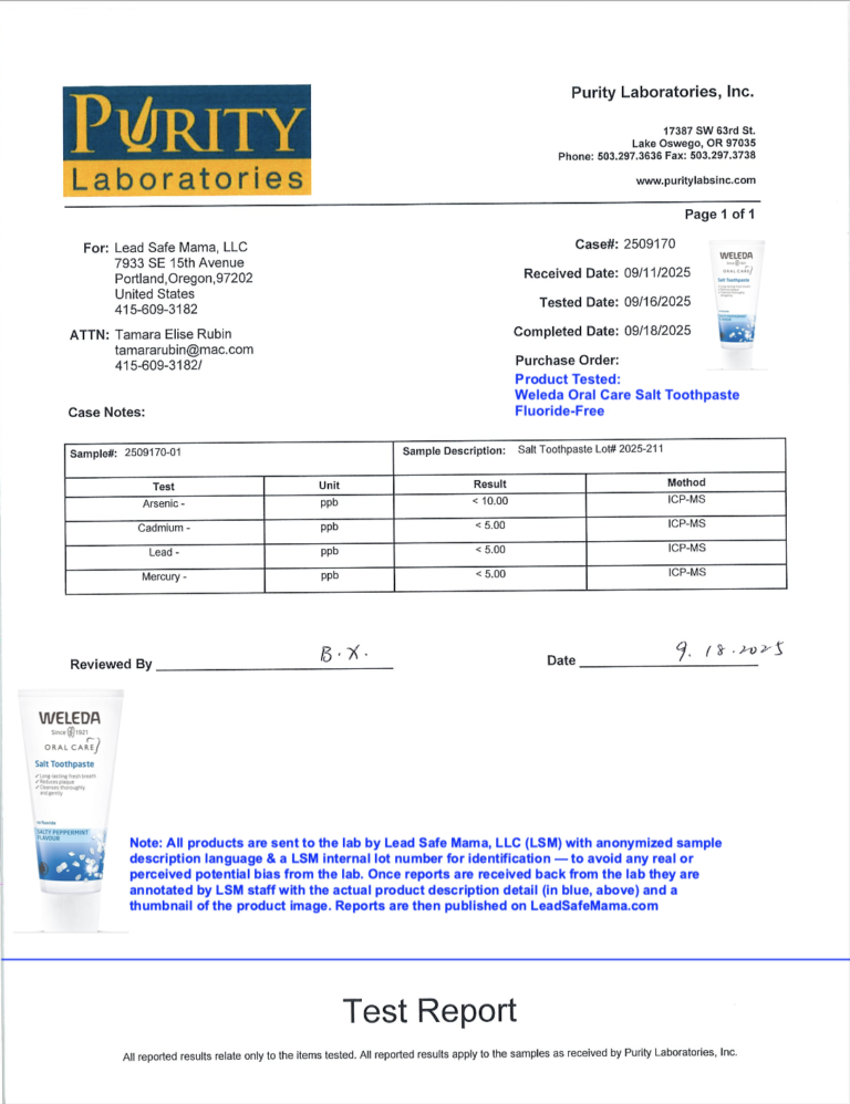 Toothpaste Testing Report Testing Weleda Salt Toothpaste for Lead, Cadmium, Mercury, & Arsenic ...