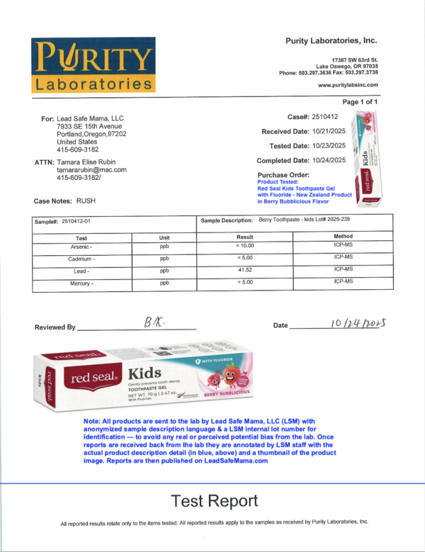 Toothpaste Testing Report New Zealand Product: Independent, Third-Party Laboratory Testing of Red ...